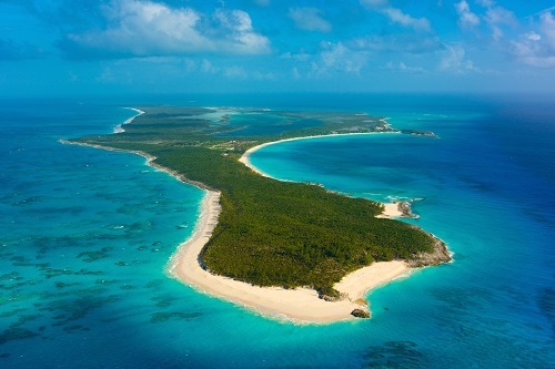 an aerial view of half moon cay
