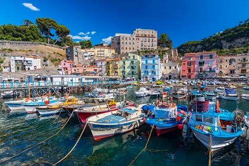 colorful boats on the marina of a village in sorrento