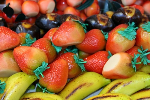 a batch of frutta martorana from a bakery in palermo, italy