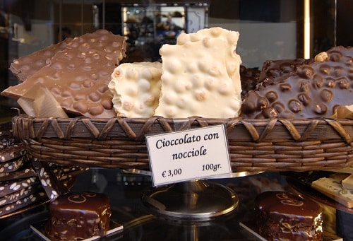 a display of chocolate in an italian sweet shop