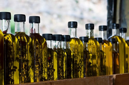 a display of extra virgin olive oil