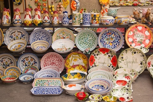 a display of italian ceramics at a marketplace in rome