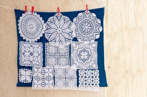 a selection of croatian lace on display