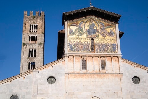 looking up at a cathedral in lucca