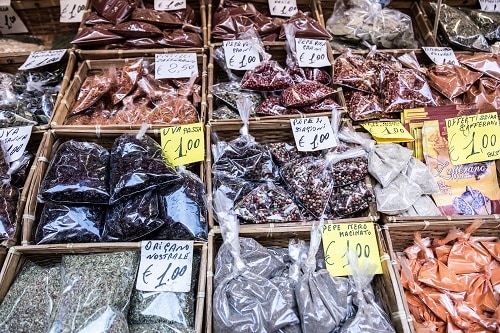 mediterranean spices on sale in an italian marketplace