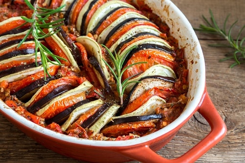 a close-up of ratatouille, a traditional french dish