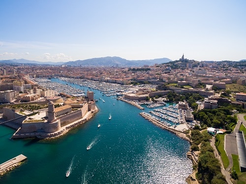 an aerial view of the marseille pier