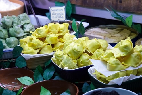 handmade pasta on sale at an italian market