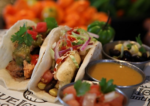 fish and chicken tacos from blueiguana cantina