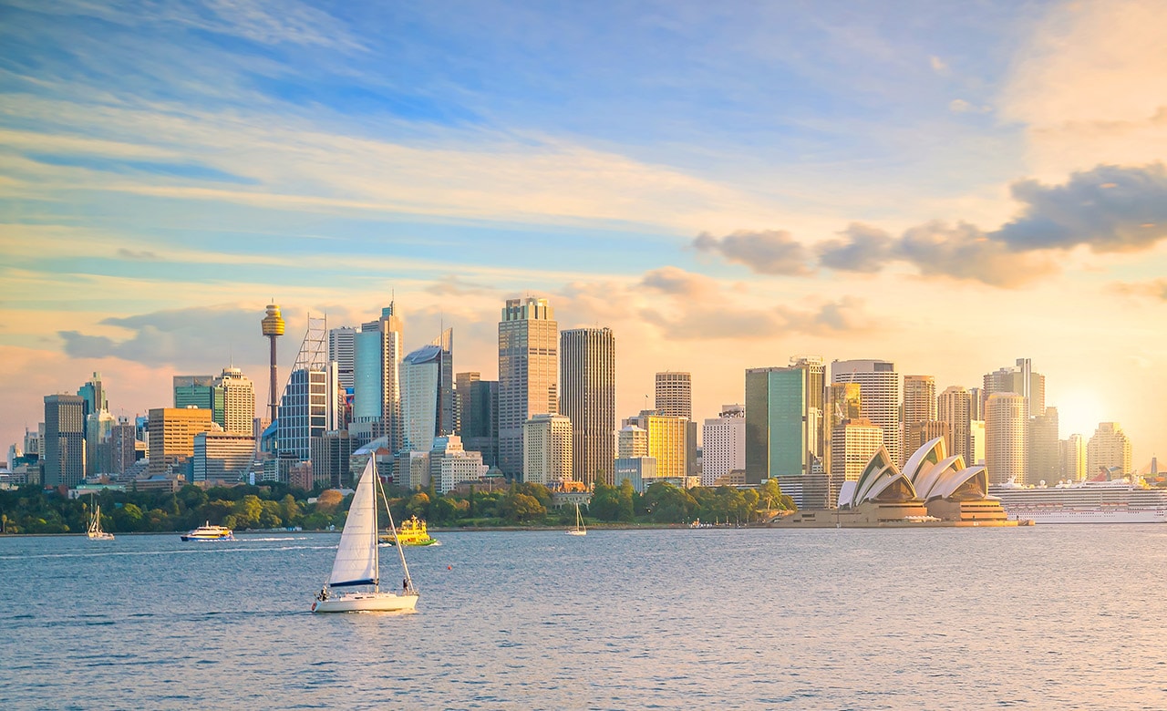 Downtown Sydney skyline in Australia at twilight