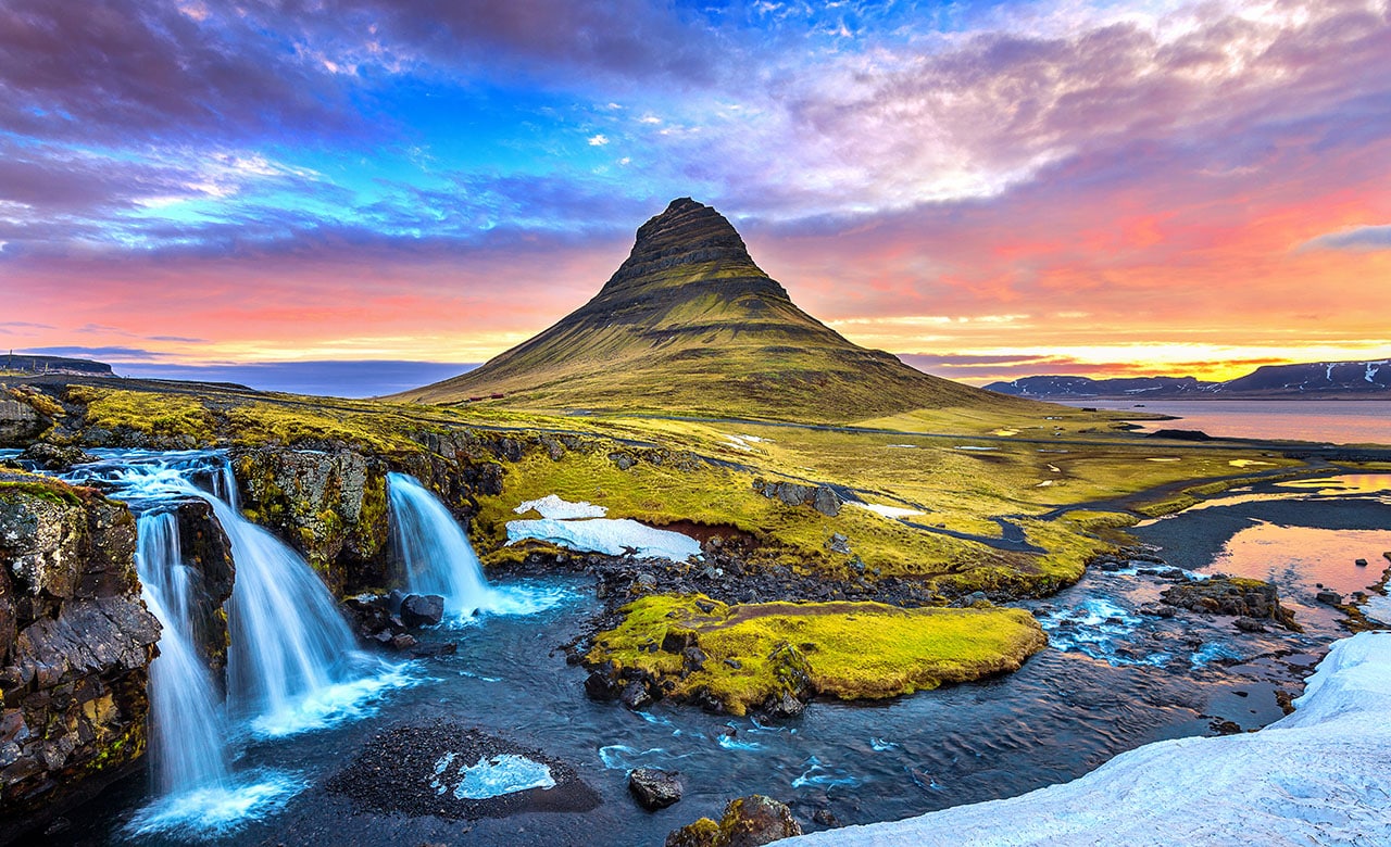 Kirkjufell at sunrise in Iceland. Beautiful landscape.