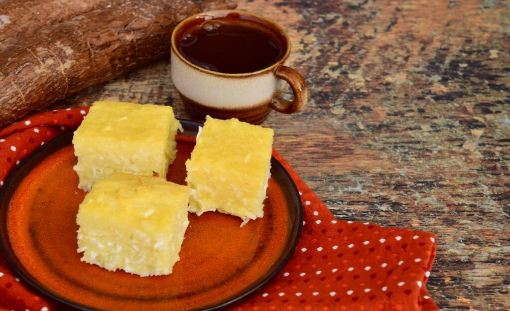Traditional baked sweet cassava pone.
