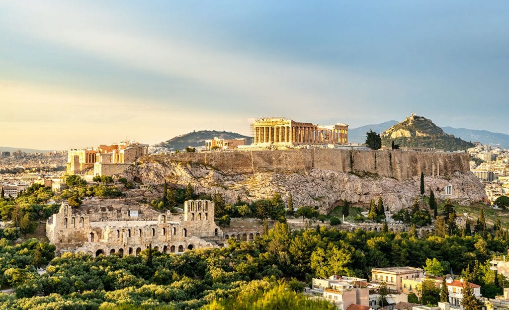 View of the Parthenon and the Acropolis in Athens