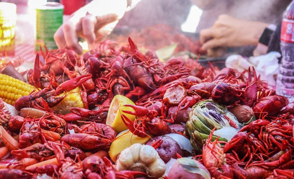  boiled crawfish on a table in New Orleans