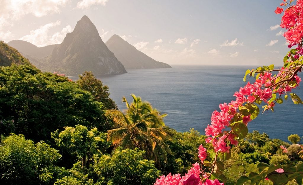 View of the Pitons in St. Lucia 