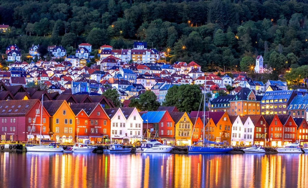 Norwegian style houses along the waterfront in Bergen, Norway