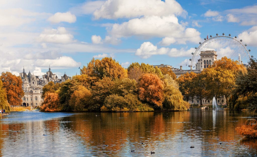 St. James Park in London during the fall