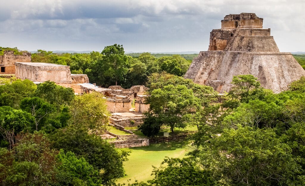 Aerial view of the Soothsayer's Pyramid in the Yucatan Penninsula.