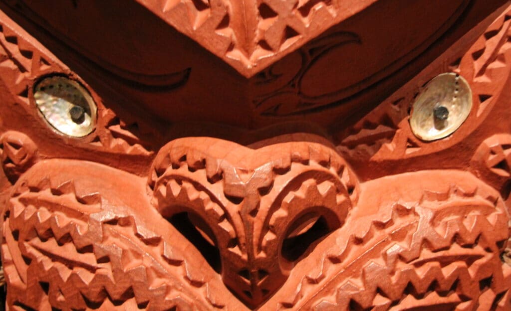 Close up of a Maori totem.