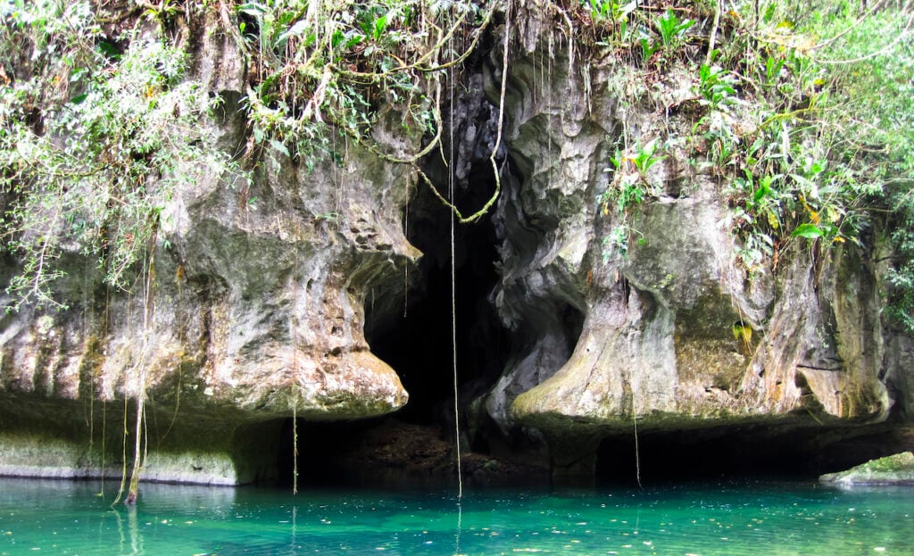 Cave on a river in Belize.