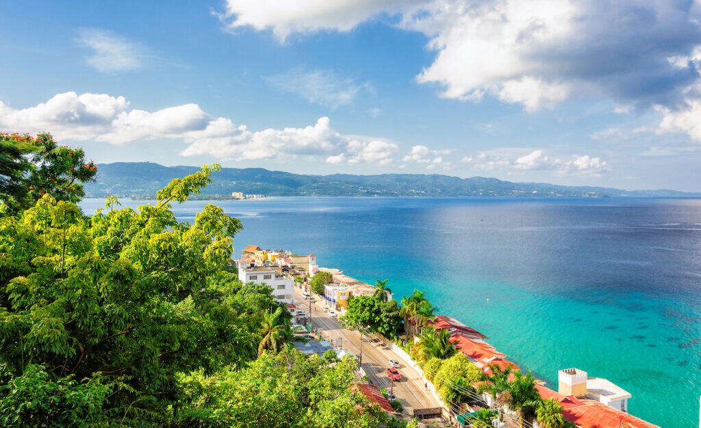 Wide shot of Montego Bay beaches and seas