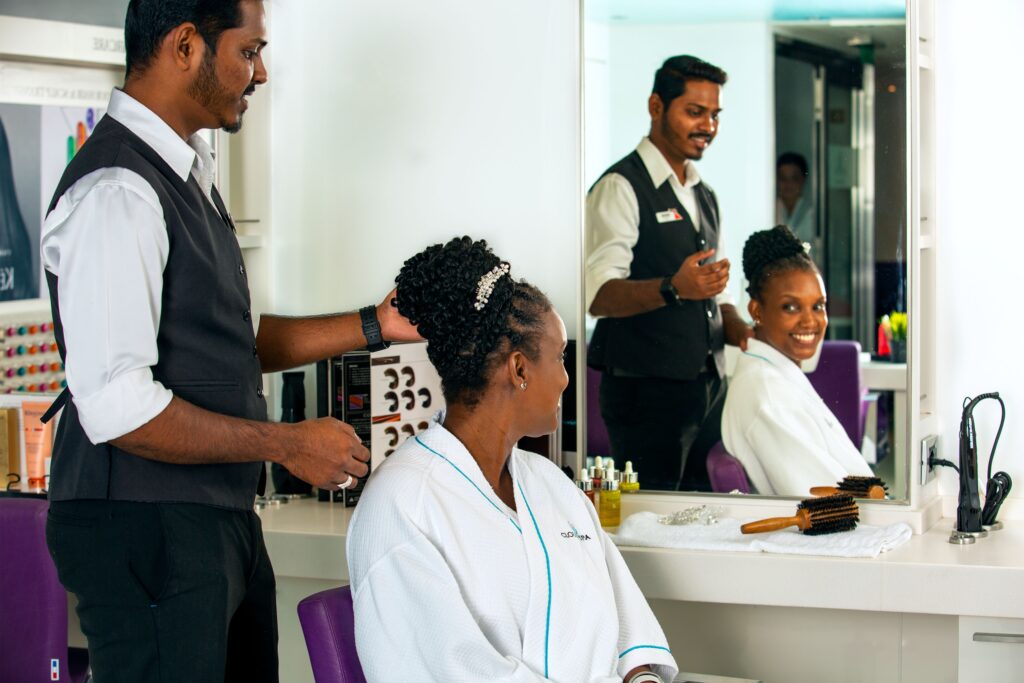 Woman getting her hair done at the Cloud 9 Spa
