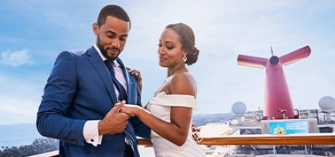 a newlywed couple smiling after their wedding