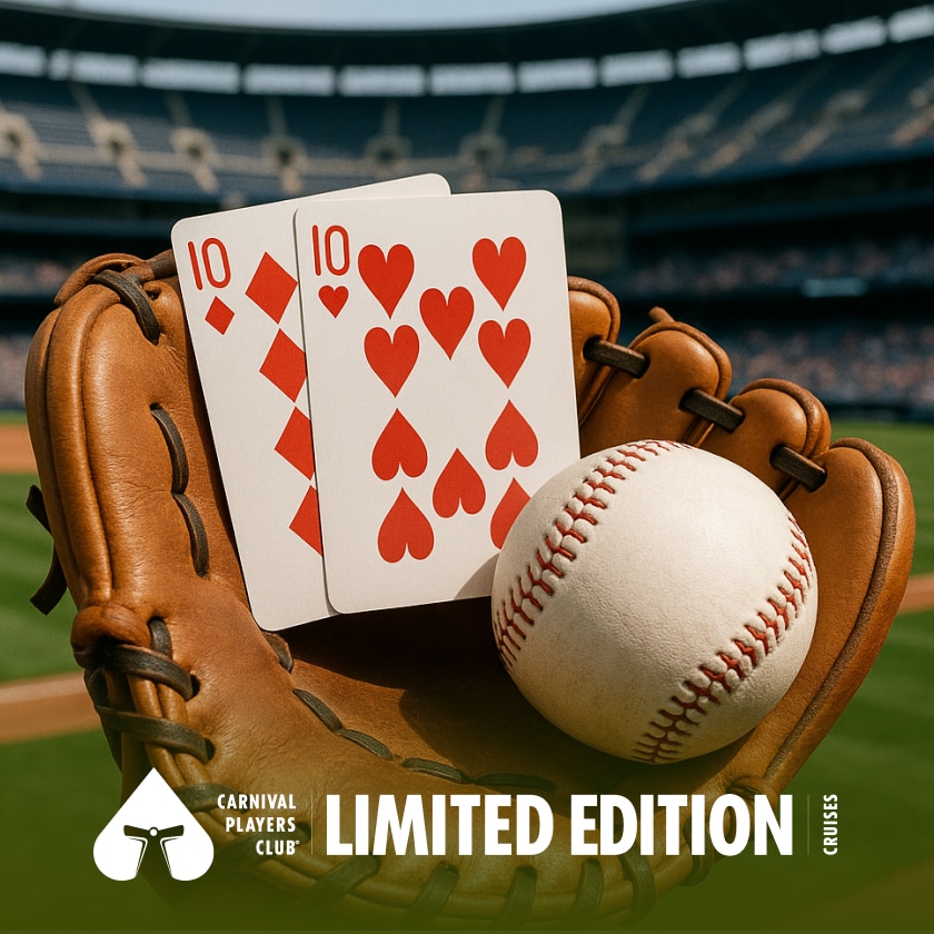 a baseball glove catches a baseball and casino cards