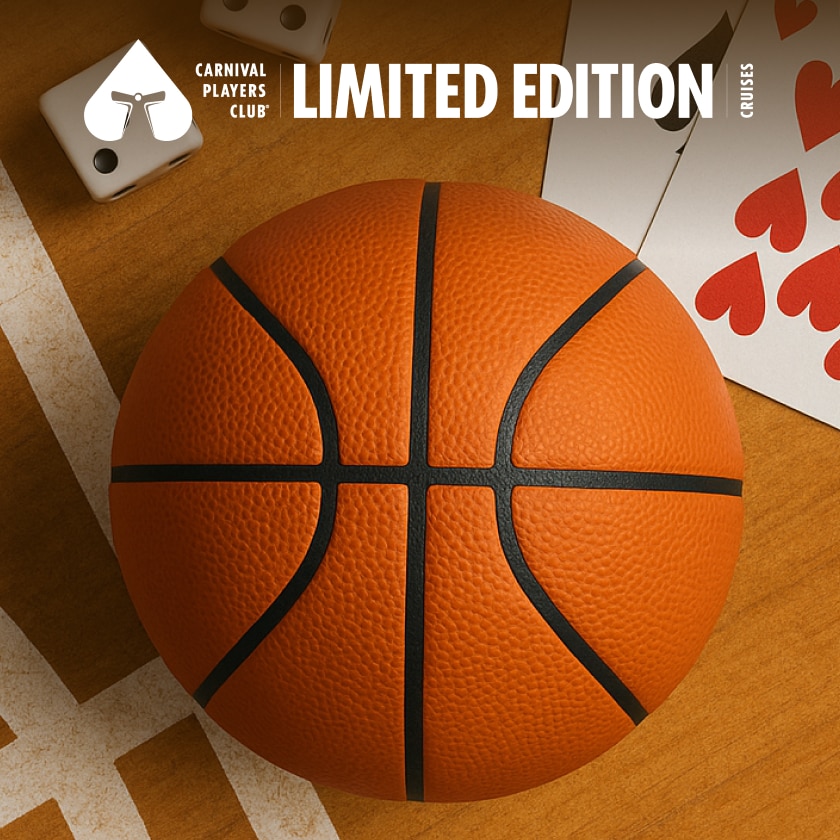 a basketball is surrounded by casino cards